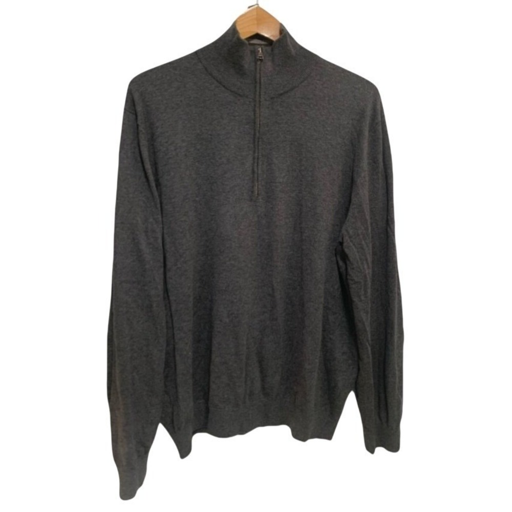 Banana Republic Quarter Zip Sweater Mens XL Gray 100% Cotton Mock Neck Pullover